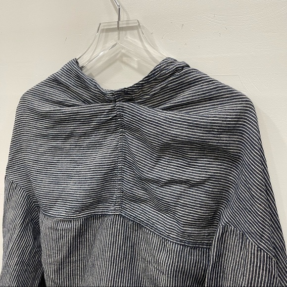 Alternative Button Front Oversized Tie-Front Stripe Top Oversized Lagenlook M - Picture 9 of 13